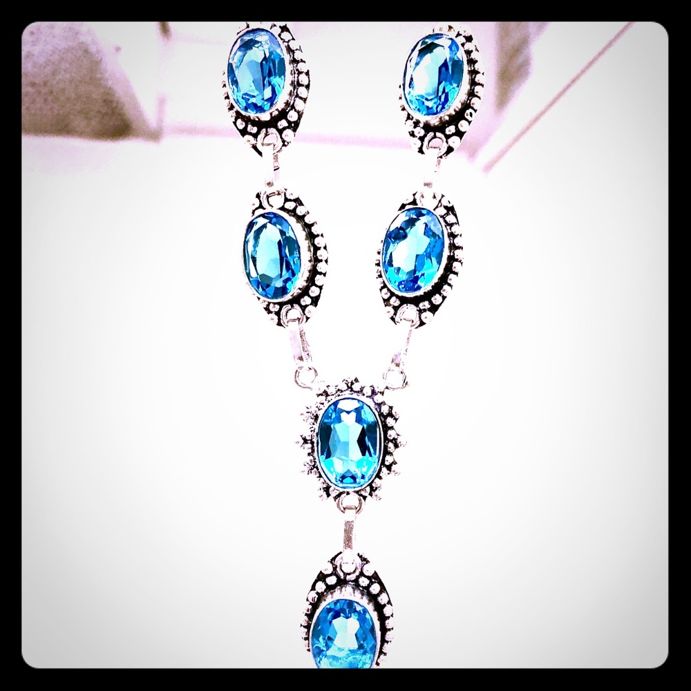 S.S. Turquoise Stained Glass Y Necklace